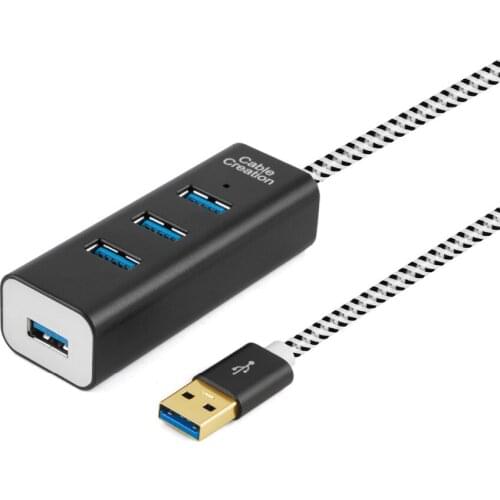 USB 3.0 Hub, CableCreation 4-Port USB 3.0 Aluminum Data Hub with 4.8FT Durable Braided Extension Cable