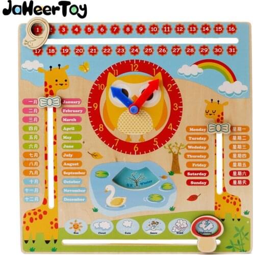 JaheerToy Calendar Time Class Wooden Toys for Kids Montessor Early Education 2-4 Years Old Baby Clock Board Game
