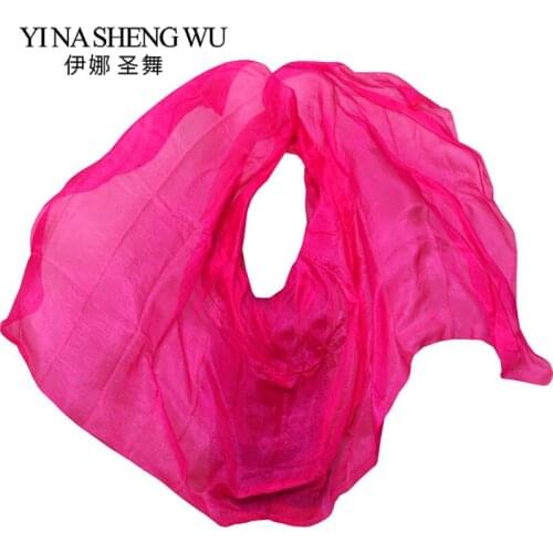 1Pc Natural Silk Belly Dance Veil Solid Colour Bellydance Props Silk Shawl Scarf Belly Dance Veils Rose red Color 250/270*114 cm