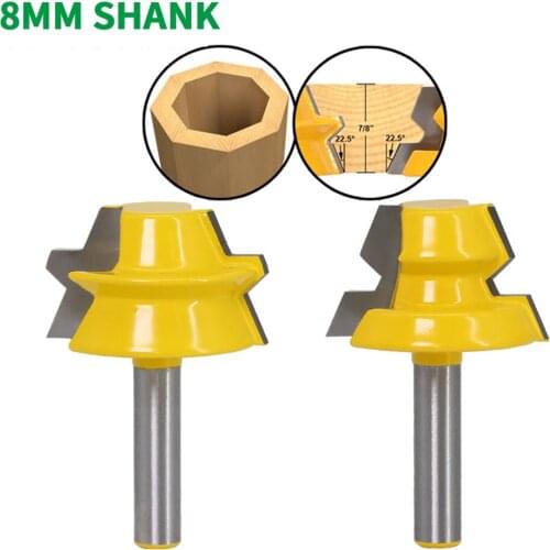2PCS/Set 8MM Shank Milling Cutter Wood Carving Lock Miter Router - 22.5 Degree Glue Joinery Router Bit Set Tenon Cutter Woodwork