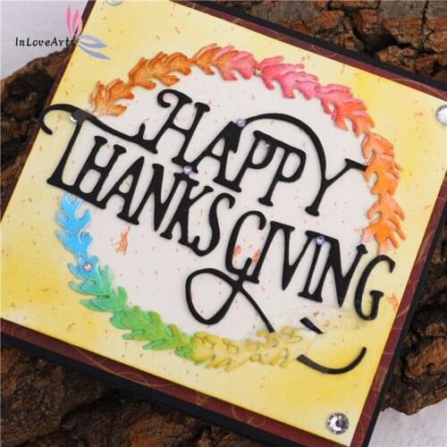 InLoveArts Happy Thanksgiving Letter Metal Cutting Dies Words Circle Dies Scrapbooking Card Decorative Embossing Stencils Crafts