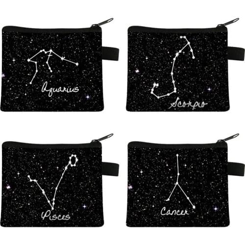 Twelve Constellations Sign Coin Purses Women Mini Wallet Ladies Card Keys Lipstick Bags Casual Money Bag Mini Handbag