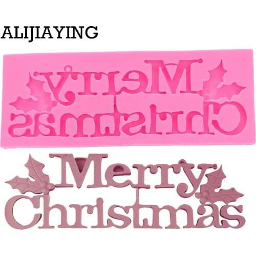 M0477 Merry Christmas English letter form Silicone Mold chocolate Fondant moulds baking DIYcooking cake Decorating Tools