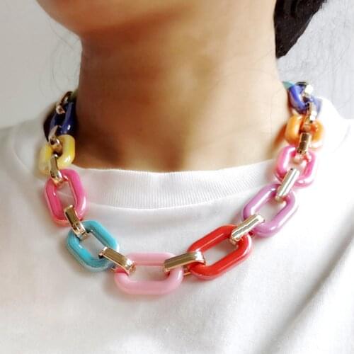 Punk Acrylic CCB Plastic Collar Necklace for Women Fashion Exaggerated Statement Colorful Choker Party Gift Jewelry