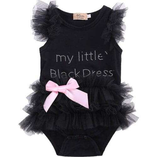 Cute Cotton Bodysuit Outfits Baby Girls Clothing Bodysuits Infant Baby Girls Clothes My Little Black Bow Lace Short Sleeve