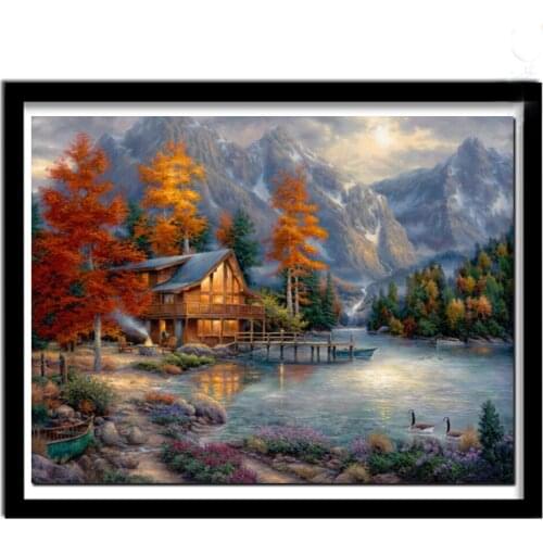 Diy diamond painting Mountain Reservoir Chalet Full Square Round Drill mosaic embroidery sale 5D Cross Stitch Kit decor