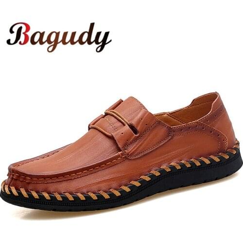 2019 New Men Genuine Leather Casual Shoes Handmade Men Italy Rome Shoes Leather Loafers Quality Leather Flat Moccasins Men Shoes