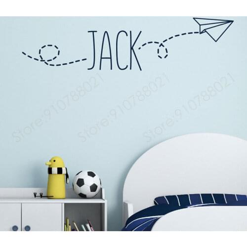 Personalized Kids Name Flying Paper Airplane Wall Sticker Vinyl Home Decor Childs Room Nursery Cartoon Decals Custom Name S321