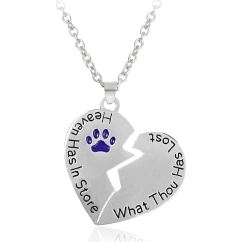 Letter Heaven Has in Stone Broken Heart Shape Dog Pet Paw Pendant Long Chain Necklace Stainless Steel Women Dainty Jewelry Gifts