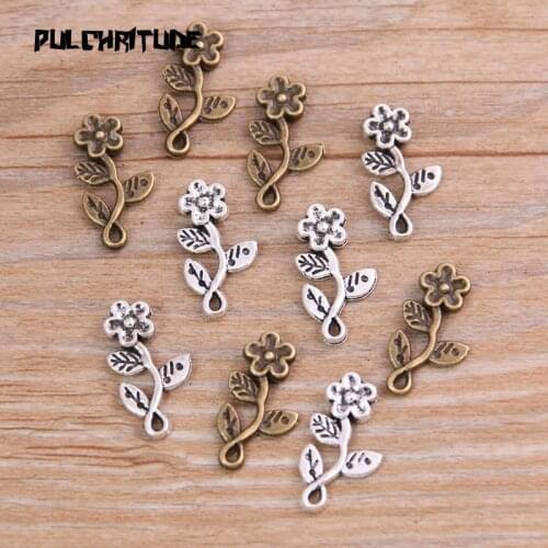 40PCS 10*19mm New Product Two Color Flower Leaves Charms Plant Pendant Jewelry Metal Alloy Jewelry Marking