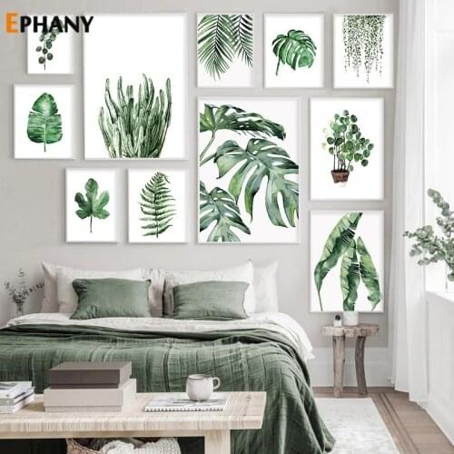 Nordic Tropical Plant Canvas Poster Scandinavian Watercolor Green Leaves Decorative Picture Wall Art Canvas Painting Home Decor