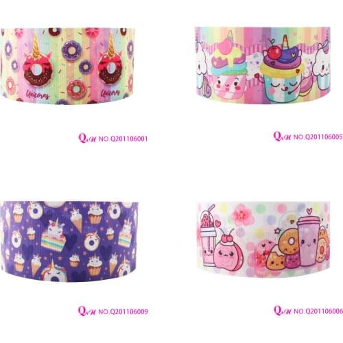 Q&N ribbon 16mm 22mm 25mm 38mm 50mm 75mm Donuts Dessert Printed 50yard Ribbons Gift Box DIY Accessories Free Shipping