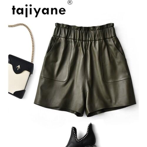 Real Shorts Womens Sheepskin Shorts Female Genuine Leather High Waist Trousers Womenswear Spodenki Damskie TN2301