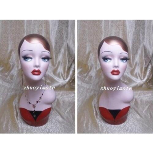 High quality Fiberglass Vintage Manikin Heads , Female Mannequin Dummy Head Hat Display