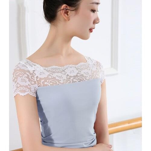 Women T shirt Ballet Crop Top Lace Dance Tops Ballerina Dancewear Short Sleeve Ballet Clothes Classic Costumes for Dancing Tops