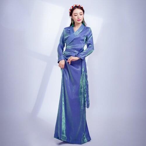 Ladies Traditional Tibetan Dresses Women Gloss Chinese Robes Modern Chinese National Dress Long Cheongsam Female Tibet Clothes