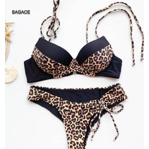 SAGACE 2-Piece Bikini Set Women Summer Split Swimsuit Sexy Patchwork Leopard Print Swimwear Lady Holiday Beach Bathing Suit A423