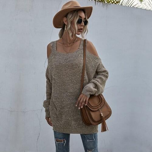 Women Sweaters Sexy Loose Off The Shoulder Solid Knitted Sweater Female Tops Long Sleeve Pullover Sweater Jumper Femme