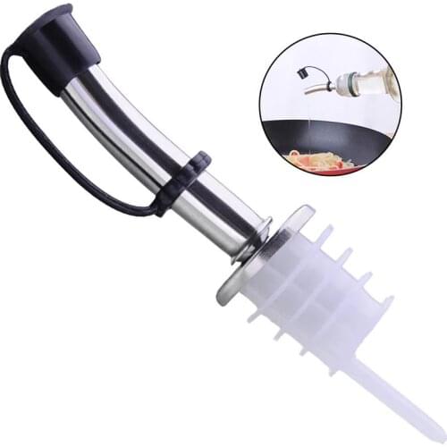 1PC Stainless Steel Oil Bottle Spout Pourer Mouth With Stopper Flask Dry Red Wine Pot Bottle Cork Plug Olive Pourer Dispenser