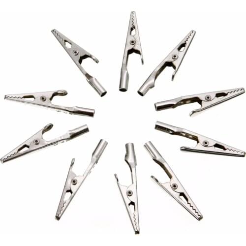 10pcs/lot Insulated Crocodile Clips with Teeth Cable Lead Testing Metal Stainless Steel Alligator Clips Clamps 51mm
