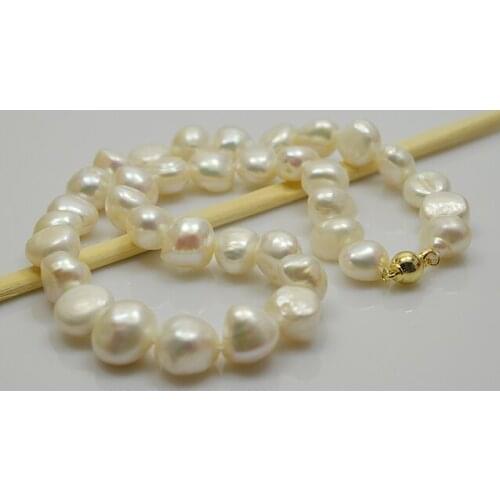 100% Real Barqoue Pearl Jewelry White Color Big Size 12-13mm Genuine Freshwater Pearl Gold Ball Clasp Handmade Choker Necklace