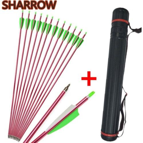 12pcs 30" Archery Spine 500 Aluminum Arrows Screw-in Point Tips Broadhead with Arrow Quiver Bow Shooting Hunting Accessories