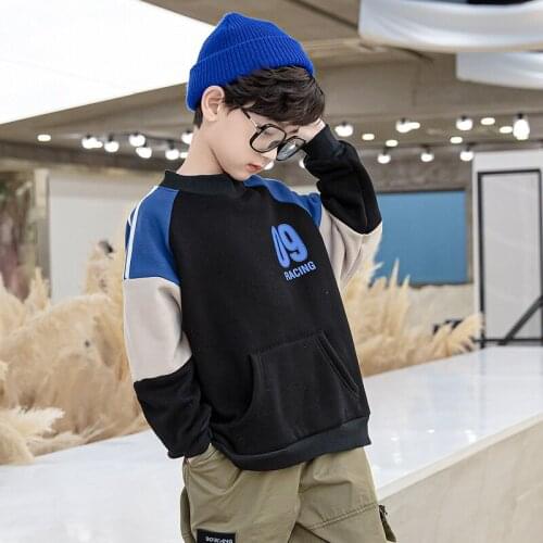 2020 Babe Boys Clothing Cotton Sweatshirt Plus Velvet Inside Keep Warm Front patch pocket Pullover Autumn Winter Childrens Wear