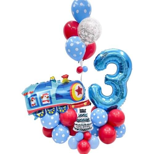 26pcs Train Traffic Balloons Blue Dot Latex Helium Ballon Silver Confetti Kids' Cake Birthday Party Decorations Baby Shower Boys