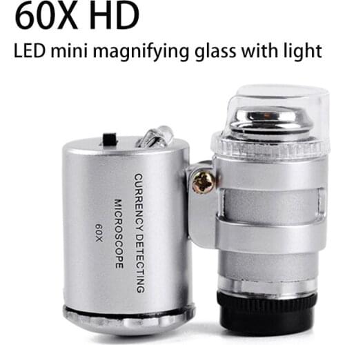 60X HD Mini Microscope Magnifier Appraisal Jewelry Money Tool Old Man Reading Hand-held Acrylic Magnifier Leather Easy to Carry