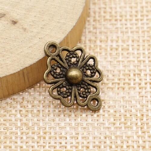 Free shipping 50pcs 20x10mm antique bronze Flower connector charms diy retro jewelry fit Earring keychain hair card pendant