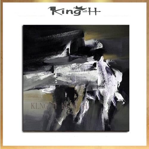 Bloques blancos y negros sobre lienzo pintura a mano cuchillo grueso pintura al óleo abstracta de alta calidad para decoración d
