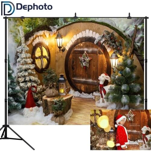 DePhoto Winter Photography Backdrops Christmas Tree Deer Gift Lantern Kids Gift Pine Backgrounds Photocall For Photo Studio
