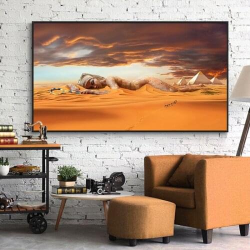 Egypt Pyramid Egypt Desert Oasis Abstract Nude Woman Oil Painting on Canvas Posters and Prints Wall Art Picture for Living Room