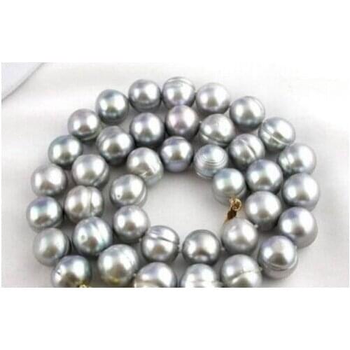 Elegant 12-13mm tahitian gray pearl necklace 18inch>free shipping