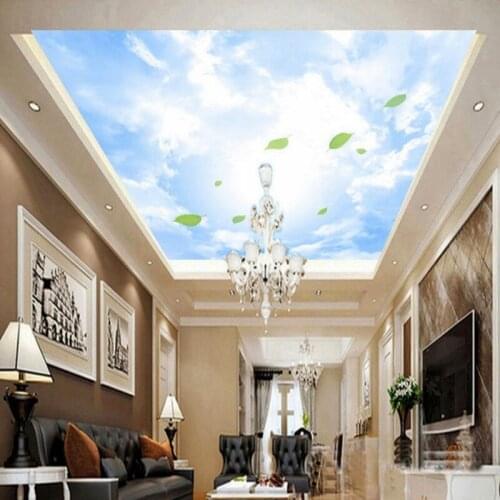 Photo wallpaper High definition living room wallpaper leaves blue sky and white clouds Background Wallpaper