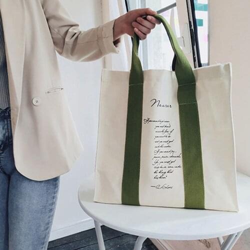 Canvas Soft Letter Handbags Women Panelled Large Capacity Tote Bag Casual Square Shoulder Bag Student Vintage Shopping Purse