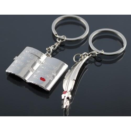 Creative books feather pen couple key chain pendant wedding advertising promotional gifts