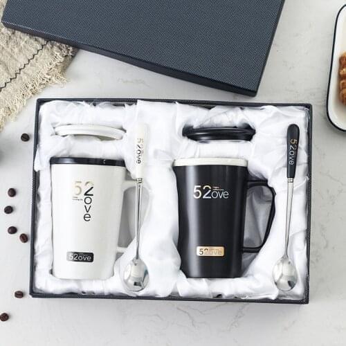 Lovely Couple mug Gift Box Ceramics Coffee Milk cups For Valentines day Gift Wedding Souvenir Couple Engagement Gifts