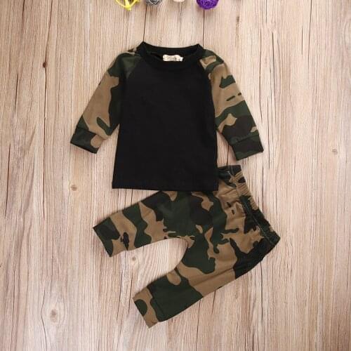 Emmababy Fashion Boys Clothes Cute Camouflage Newborn Baby Boys Kids Cotton T-shirt Top+Long Pants Outfit Clothes Set