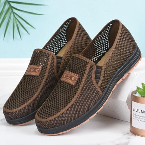 Beijing cloth shoes mens summer breathable mesh shoes cattle tendon bottom casual shoes lazy shoes low top net shoes