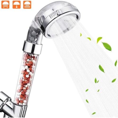 Bathroom Shower Head High Pressure Filter Filtration Stone Stream Showerhead Water Saving Ionic with 3 Way Shower Modes