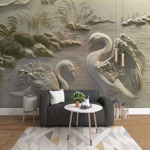 Custom Mural Wallpaper For Bedroom Walls 3D Stereoscopic Abstract Embossed Swan Art Wall Painting Living Room Home Decoration