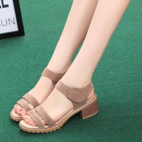 2019 Summer New Suede Low-heeled Oxford Soft Bottom Sandals Non-slip Soft Bottom Fashion Simple One-button Outer Wear Female