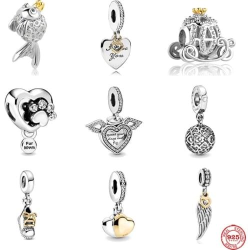New 925 Sterling Silver Sparkling Paw Print & Heart Baby Shoe Charm Fit Original Charms Pandora Bracelet Bead Jewelry making