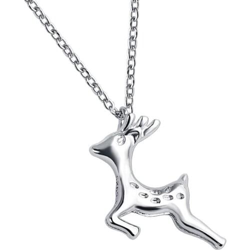 Female Deer 925 Sterling Silver Necklace Cute Women Fine Jewelry Pendants Student Girls Gifts