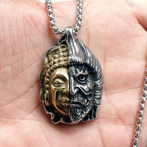 Punk Devil Buddha Necklace Pendant Men Stainless Steel Lucky Amulet Chain Necklace Male Hip Hop Rocker Jewelry Droshipping Store