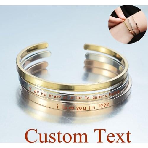 Personalized Engraved Custom Name Text Words Copper Alloy Cuff Bracelet Bangle Jewelry Customize Bracelet for Women Men