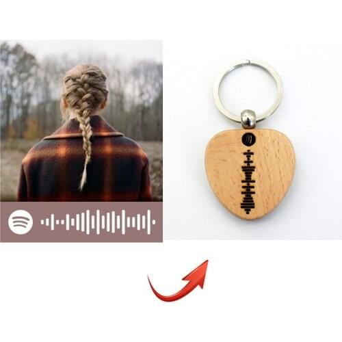 Personalized Music Spotify Keychain Custom Text Spotify Scan Code Keyring Laser Engraved Wooden Keychain Gift For Friends Couple