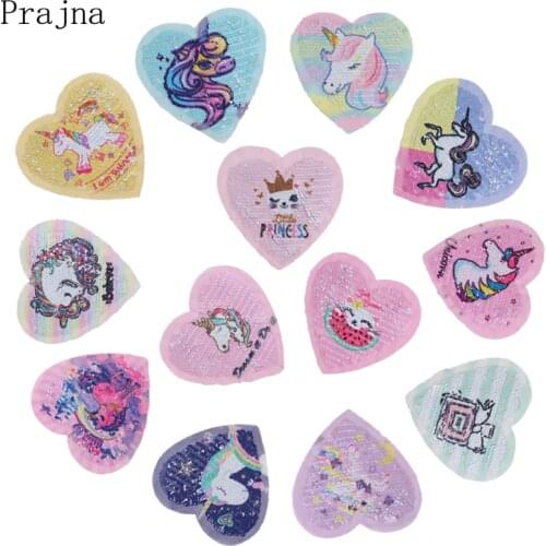 Prajna Love Heart Sequin Patch Reversible Patches Unicorn Cat Cute Cartoon Sew On Embroidered Patches For Clothes Jeans Stickers