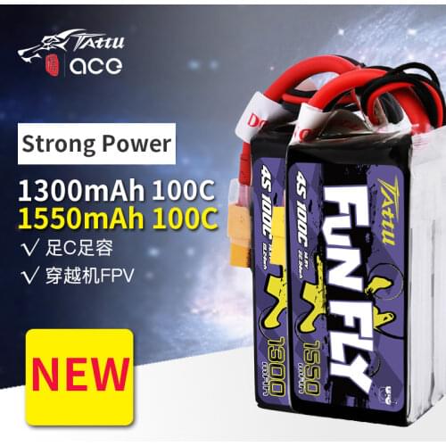 TATTU FunFly Series 1300mAh 1550mAh 1800mAh 11.1V 14.8V 22.2V 100C with XT60 Plug for for FPV 250 230 210 180 Size Drone